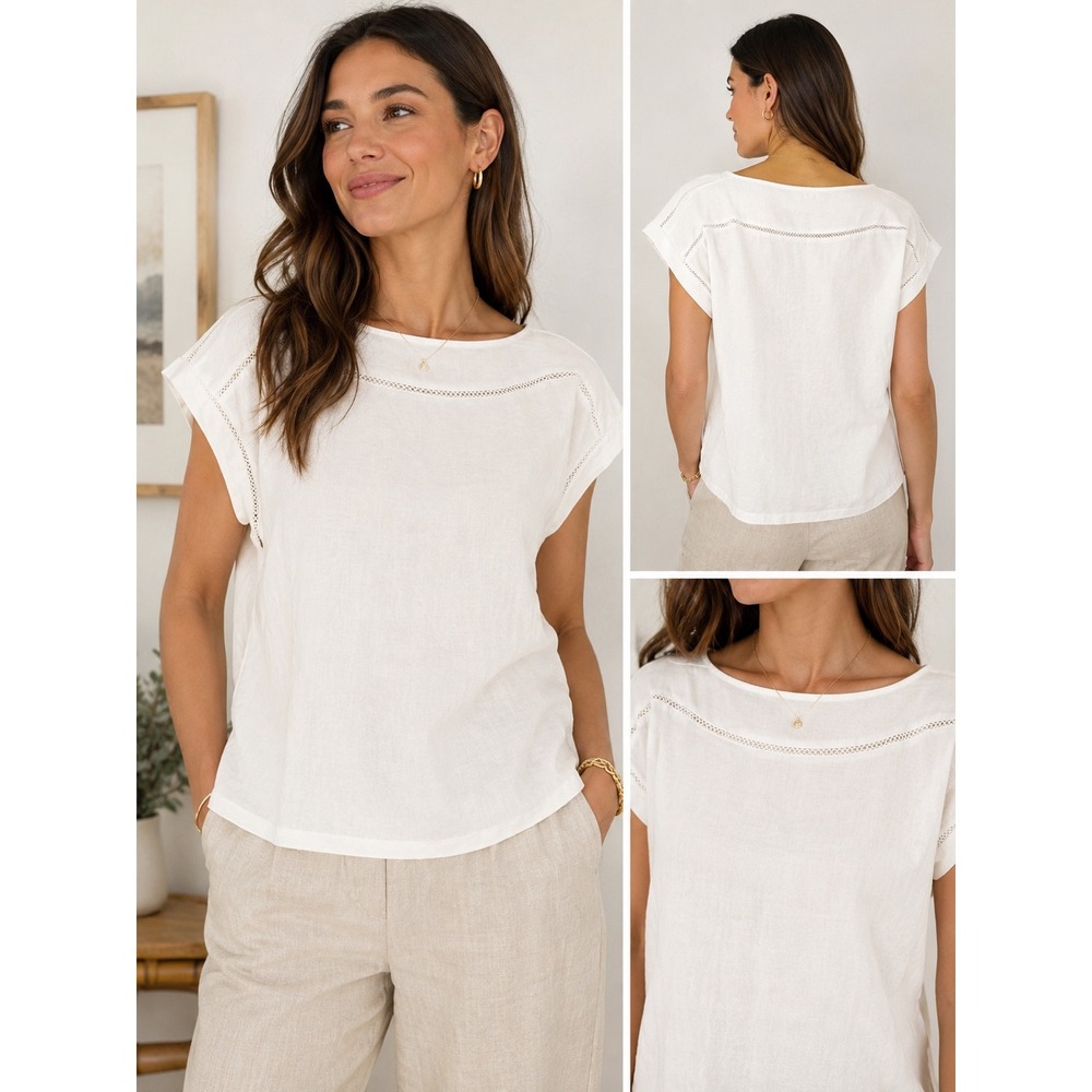 NWT Ann Taylor White Linen Blend Eyelet Top – XL